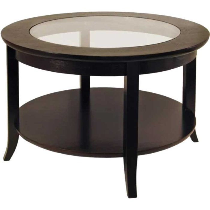 Wood Genoa Round Coffee Table with Glass Top